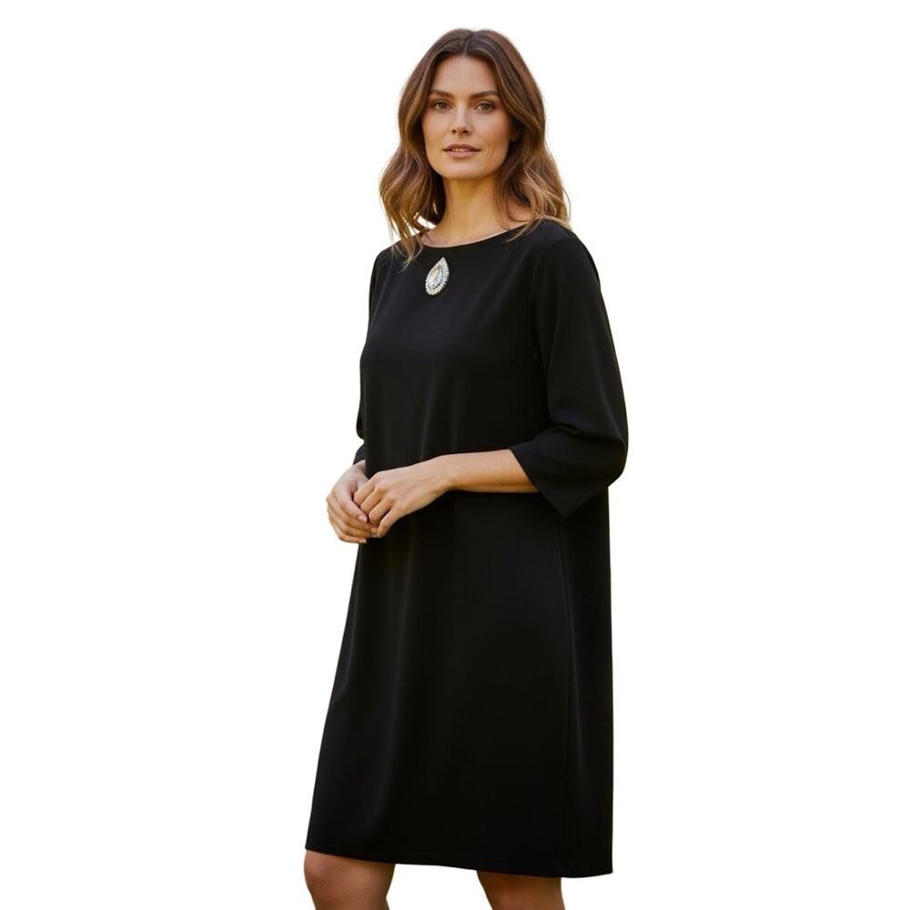Marina Black Jersey Knit Rhinestone Keyhole Bell Sleeve Cocktail Party Dress 10